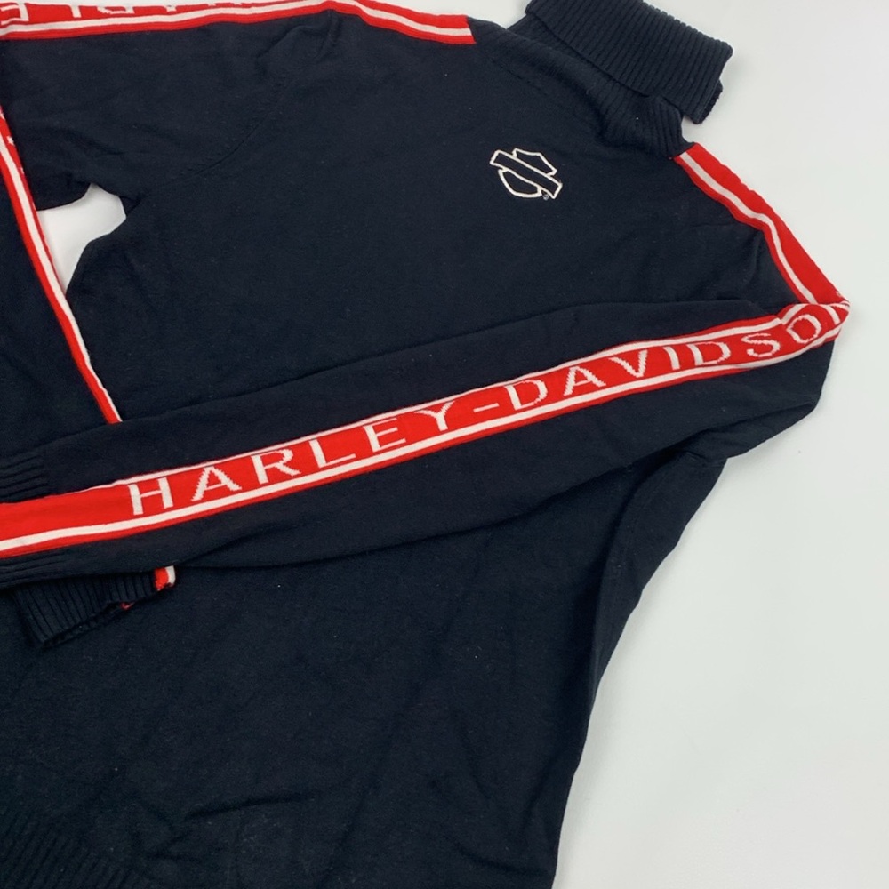 Harley-Davidson Black Turtleneck Sweater with Red Logo HD Sleeves Size Medium - Picture 3 of 11